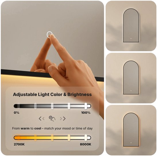 Mirlux Badkamerspiegel met LED Verlichting & Verwarming – Wandspiegel Arch – Anti Condens Douchespiegel - 45x100 cm