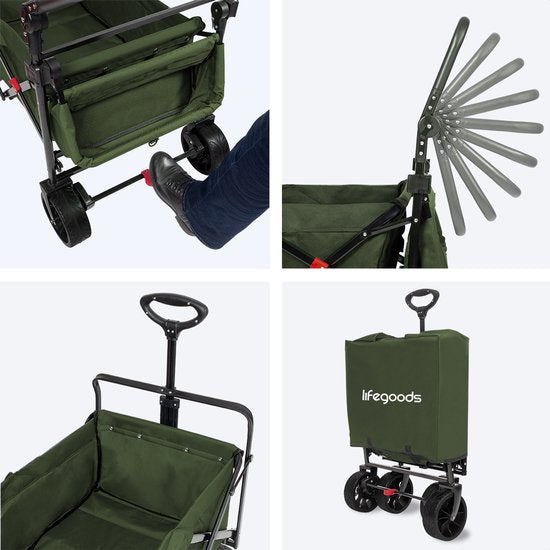 LifeGoods Bolderkar - Opvouwbaar - Tot 120KG - 90L - Wasbaar Polyester - 120x80cm - Groen