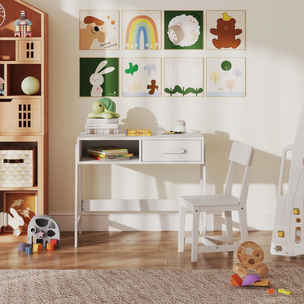Coast Kinderbureau met stoel - met lade en plank - ergonomisch ontwerp - wit
