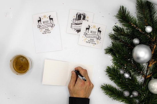 Giftmas Kerstkaarten - Wenskaarten - 52 Stuks - Met Enveloppen en Stickers - 10x10cm