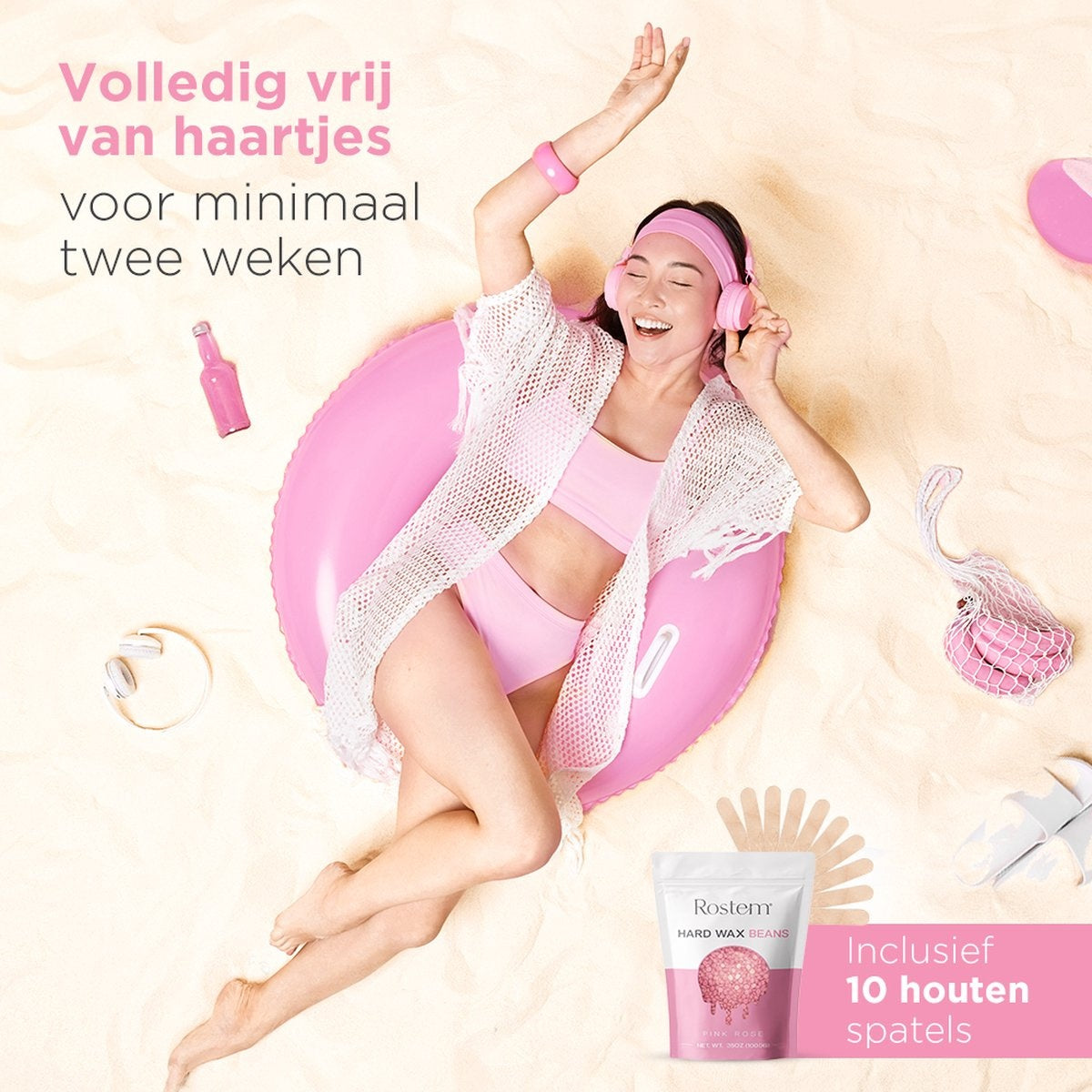 Rostem® Luxe Harskorrels - Hard Wax Beans - Hotwax - Wax Bonen - Pink Rose 1KG - Incl. 10 Spatels