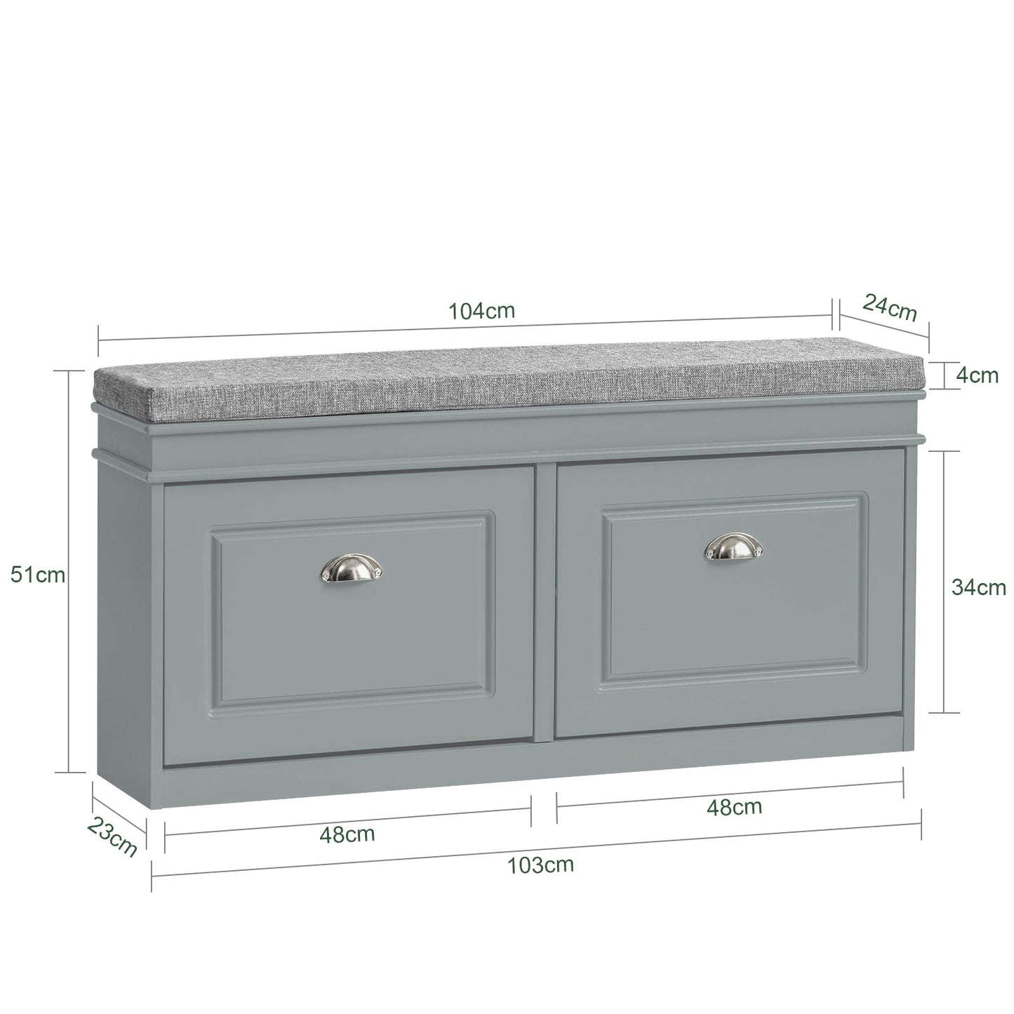 SoBuy FSR64-HG Smalle Schoenenbank met Zitkussen - 2 Kleppen - Tot 8 Paar Schoenen - Grijs - 60 x 24 x 102 cm
