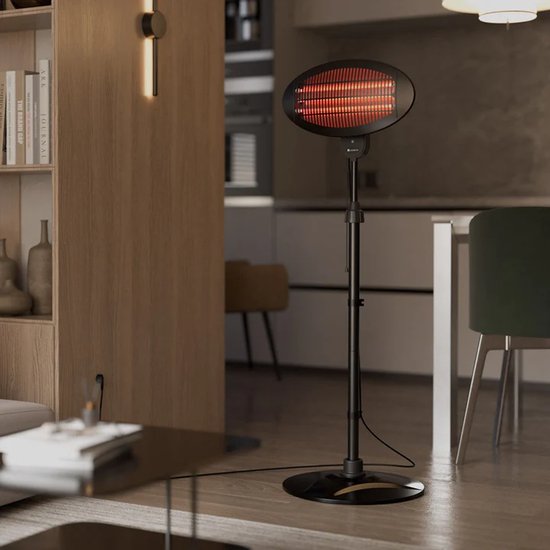 Juskys – Infraroodstraler – 2000 W – Voorzien Van Telescoopstatief En 3 Verwarmingsniveaus – Voor Terras En Tuin – Zwart Staal