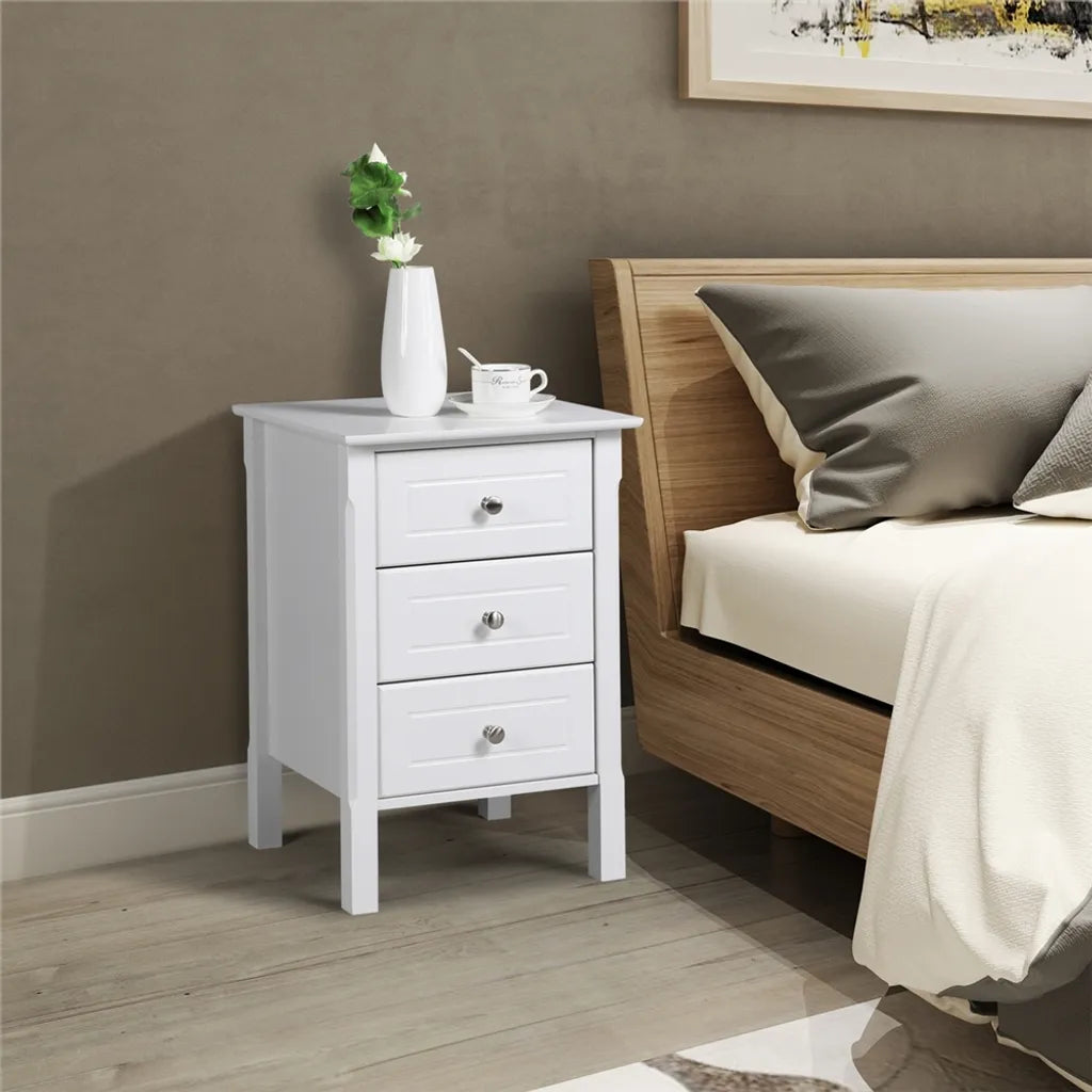 Yaheetech Nachtkastjes - Set van 2 - Met 3 Lades - Bedtafel - Wit - Multifunctioneel