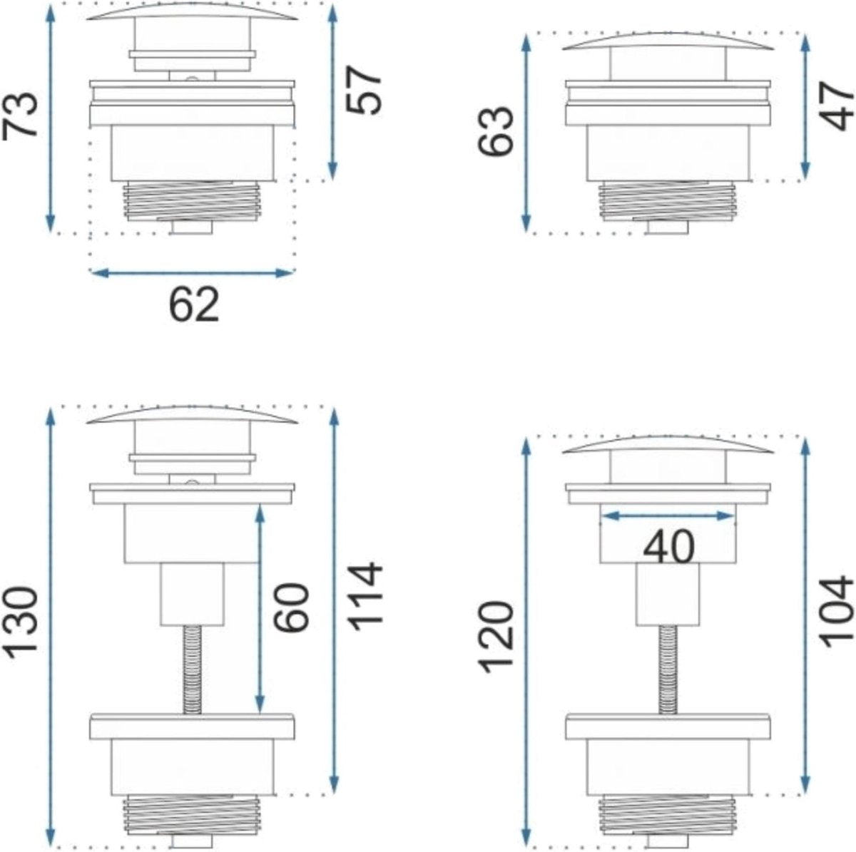 REA Clickwaste - Zwart - Voor Wastafel met Overloop - 44 mm
