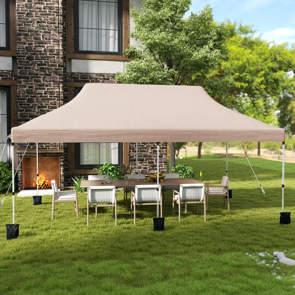 Coast Opvouwbaar Tuinpaviljoen - Waterdichte partytent - Zonwering - 300 x 600 cm - Beige