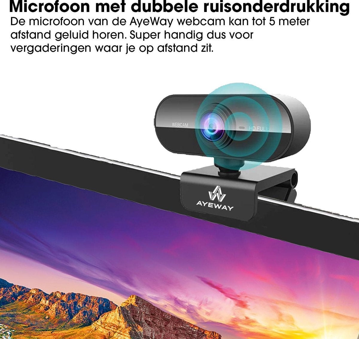 AyeWay Full HD Webcam - Incl. Privacy Cover - Webcam voor PC - Werk & Thuis - Windows & Mac