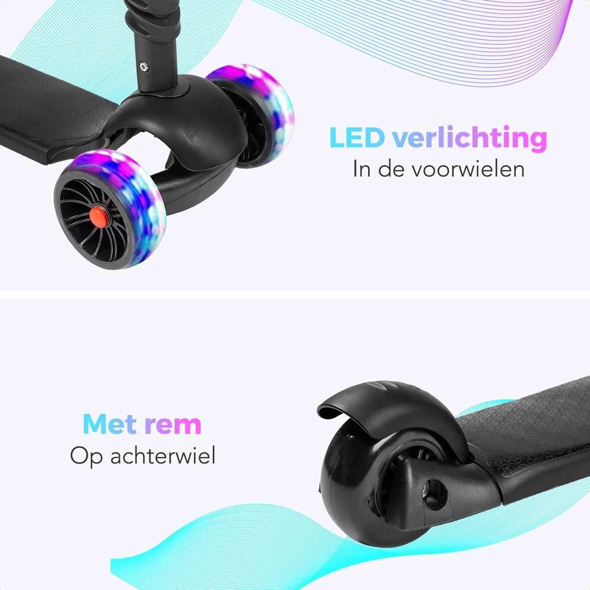 LifeGoods MultiRider Kinderstep - Step 3-8 Jaar - Verstelbaar Zitje - Lichtgevende Wielen - Jongens/Meisjes - Zwart