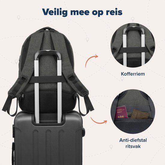 TRVLMORE Rugzak - 36L - 17 inch - Laptop Rugtas - Schooltas - Heren en Dames - Laptoptas - Spatwaterdicht Grijsgroen