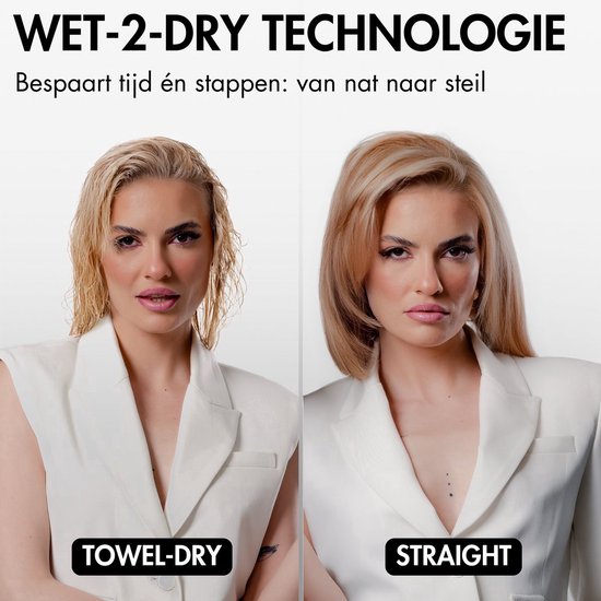 Sansbeauté® Sanstraight Stijltang Wet-to-Dry met Reisetui - 2 in 1 - Haardroger & Stijltangen - Coldshot - 80℃ t/m 140℃ - Hair Straigthener - Haartang - Haar stijltang - Lisseur Cheveux - Alternatief Stoomstijltang