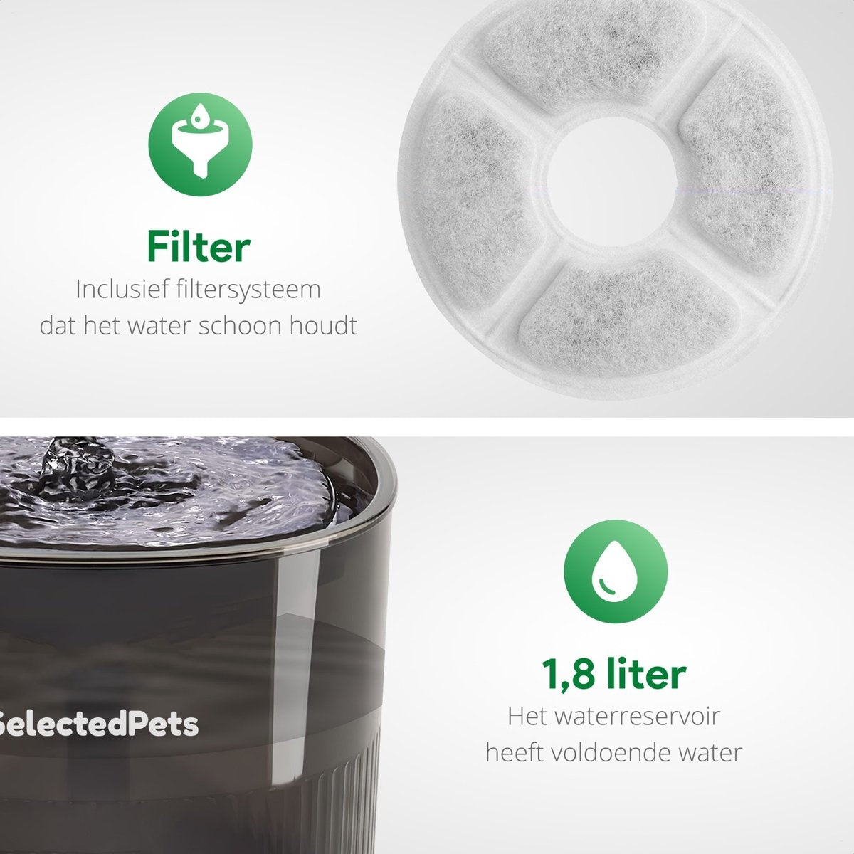 Drinkfontein kat en hond - Zwart - 1.8L - Met filter