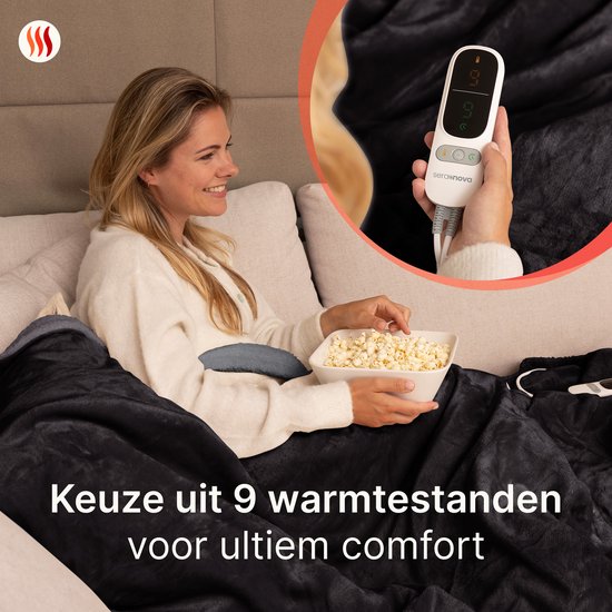 Seranova Elektrische Deken 3XL - Extra Warmtedraden - Premium Model - 200x180 cm - 2 persoons Warmtedeken - Dubbelzijdig Fleece Sherpa - Grijs