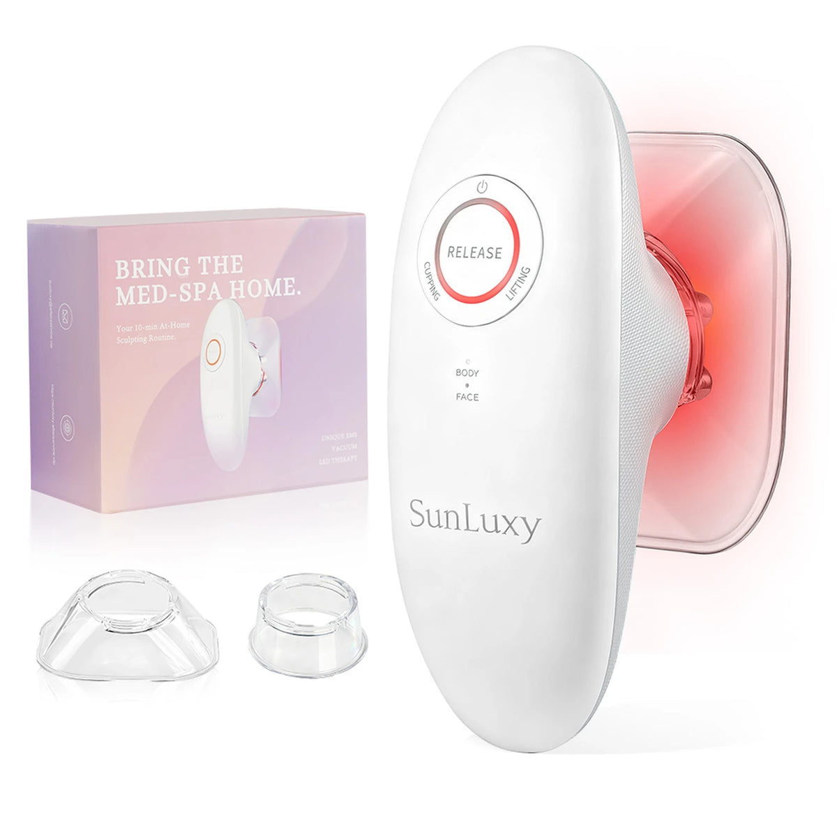 Sunluxy BCE1 Anti-Cellulitis Massageapparaat - EMS + Vacuüm + Rood Licht - 3 Standen voor Lichaam en Gezicht - Oplaadbaar - 19,4 x 17 x 7,8 cm