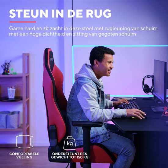 Trust GXT 714R Ruya - Ergonomische Gamestoel - 3D-armleuningen - Ademende Stof en PU-leer - Tot 150 kg - Rood