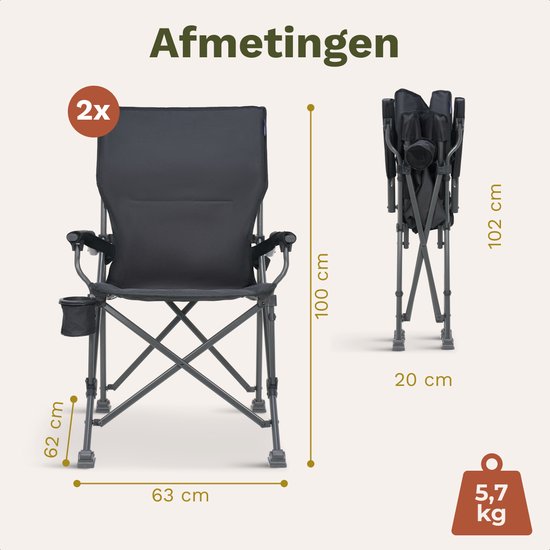 TRVLMORE Campingstoelen - Opvouwbaar - 120KG Draagvermogen - Incl. Draagtas - Klapstoel - Visstoel - Kampeerstoel - Vouwstoel - Grijs