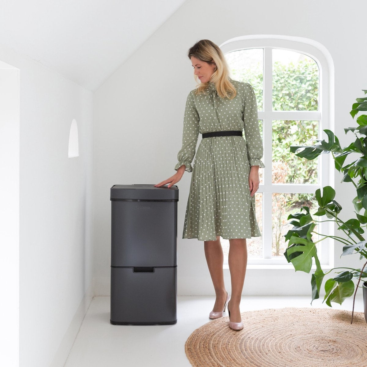 Homra Prullenbak – Automatische deksel & 3 vakken – 72L (2x12L + 48L) – 31,5 x 42 x 82,5 cm – Grijs