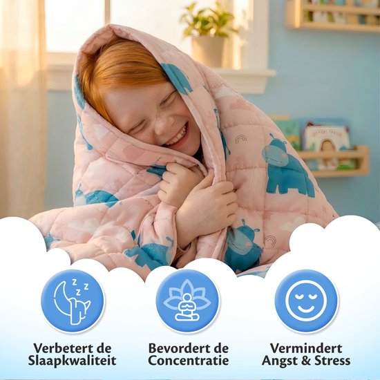 Ella Verzwaringsdeken Kind 3,2kg - OEKO-TEX Katoen Zwaartedeken 100 x 150cm - Weighted Blanket - Verzwaarde Deken Roze Nijlpaard