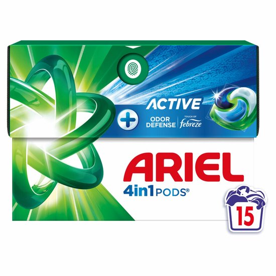 Ariel 4in1 Wasmiddel Pods Actieve Geurbestrijding – 15 Stuks – Touch of Febreze