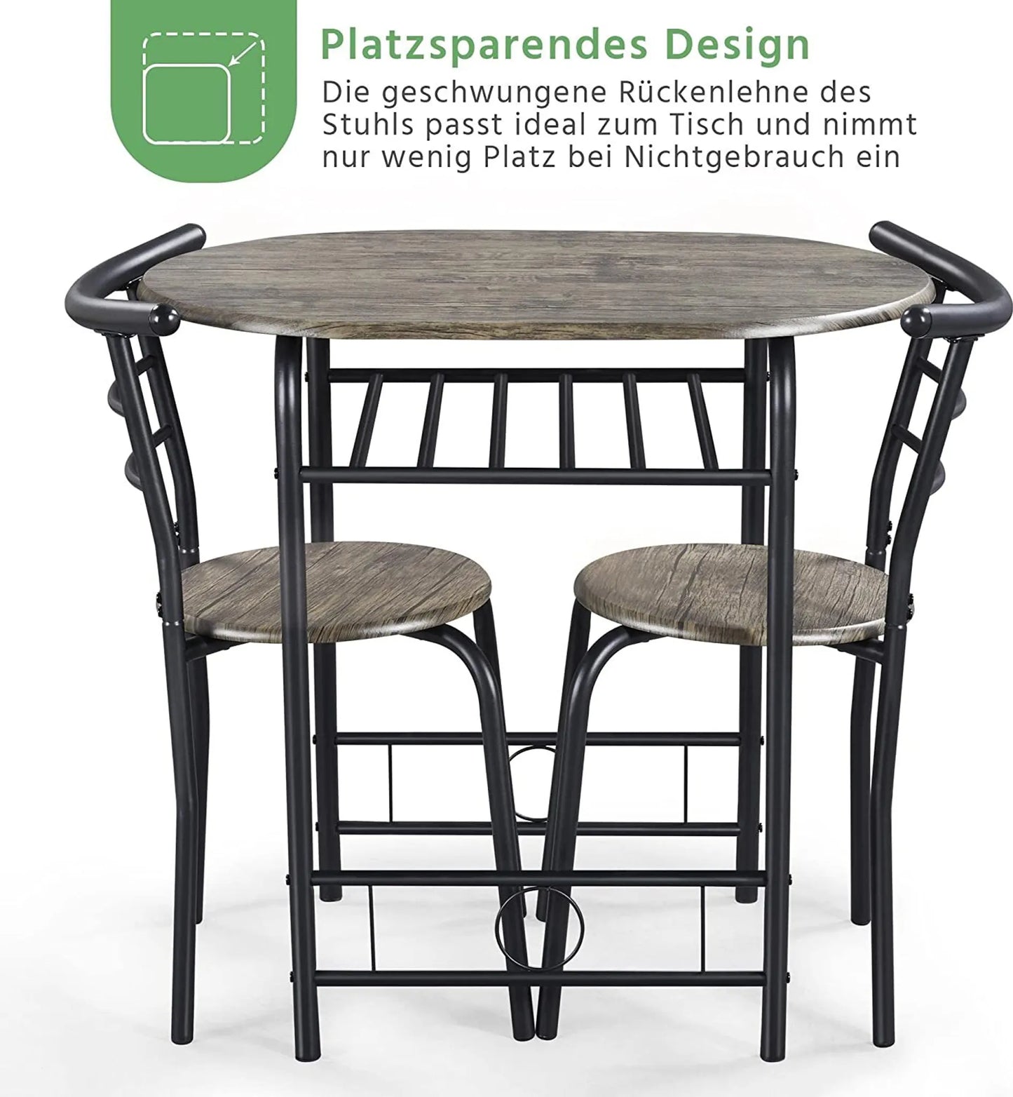 Yaheetech Eethoek Set Van 3 – Voorzien Van Tafel Met 2 Stoelen En Verstelbare Opbergplank En Waterafstotende Coating – Voor Keuken En Eetkamer – Drijfhoutbruin Metaal En MDF – 80 x 53 x 73,5 cm