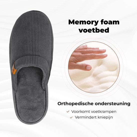 Pantoffels Heren - Sloffen - Maat 40/41 - Grijs - Corduroy - Anti-slip - Comfeet