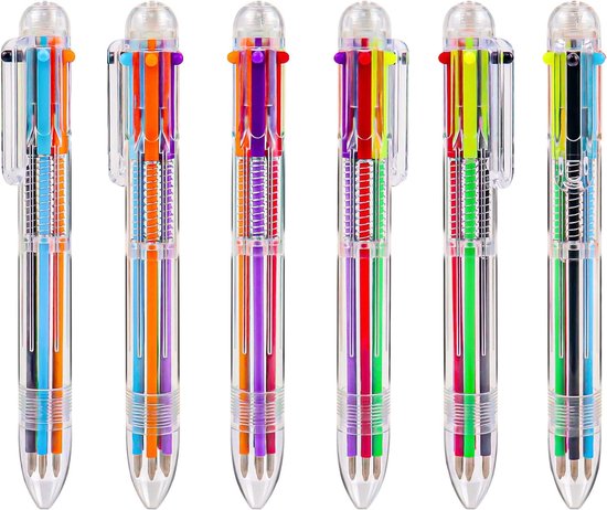 Partizzle 24x Meerkleurige Balpennen - Balpen Uitdeelcadeautjes Voor School - Creatief Kleuren - Grabbelton Pennen Traktatie Cadeautjes voor Kinderen - 6 Kleuren