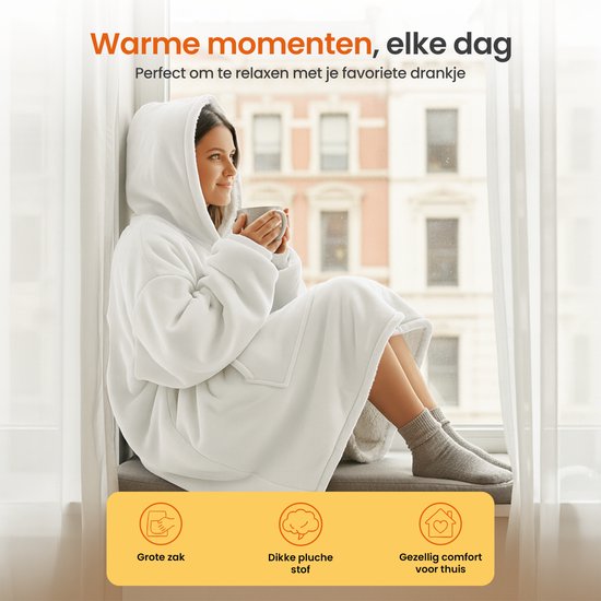 Goliving Fleece Deken - Hoodie - Mouwen - Wit - Maat one size fits all