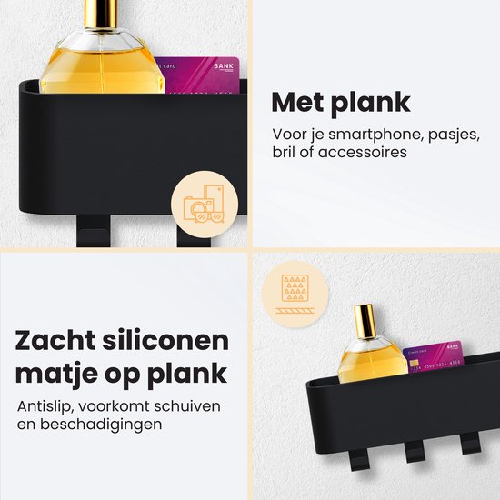 Duna Sleutelrekje - Sleutelhouder - Zelfklevend - Sleutelbakje Modern incl. Siliconen Mat - RVS - Zwart