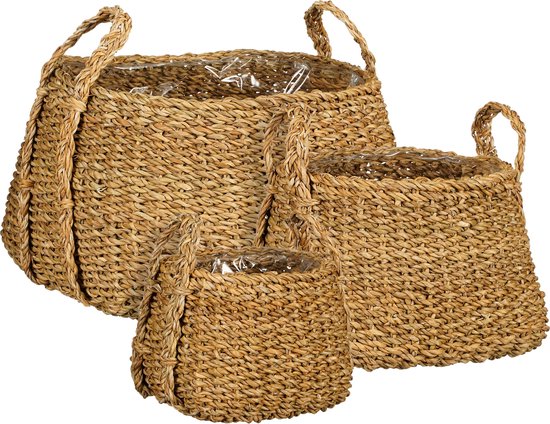 Mica Decorations Plantenmand - Set van 3 - H25 x Ø35 cm - Bruin