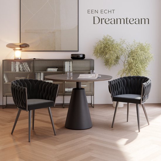 tectake® - Set van 2 Fluwelen eetkamerstoelen - Kuipstoel met armleuning in knooplook - Eetkamerstoel - Moderne eetkamerstoel voor woonkamer en eetkamer - Keukenstoel - Kaptafelstoel - Slaapkamerstoel - Diverse kleuren - Zwart