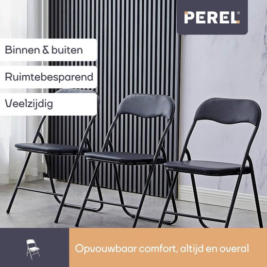 Perel Klapstoel, inklapbaar, weerbestendig, maximaal 150 kg, evenementen, bijeenkomsten, kleinere ruimtes, zwart