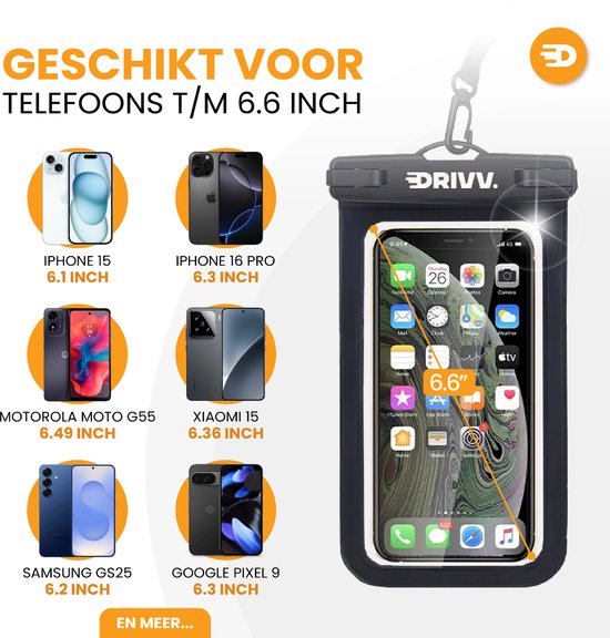Drivv. Waterdicht Telefoonhoesje – Set van 2 - Dubbele Klipsluiting - Tot 6.7 inch – Onderwater Hoesje Telefoon - Zwart