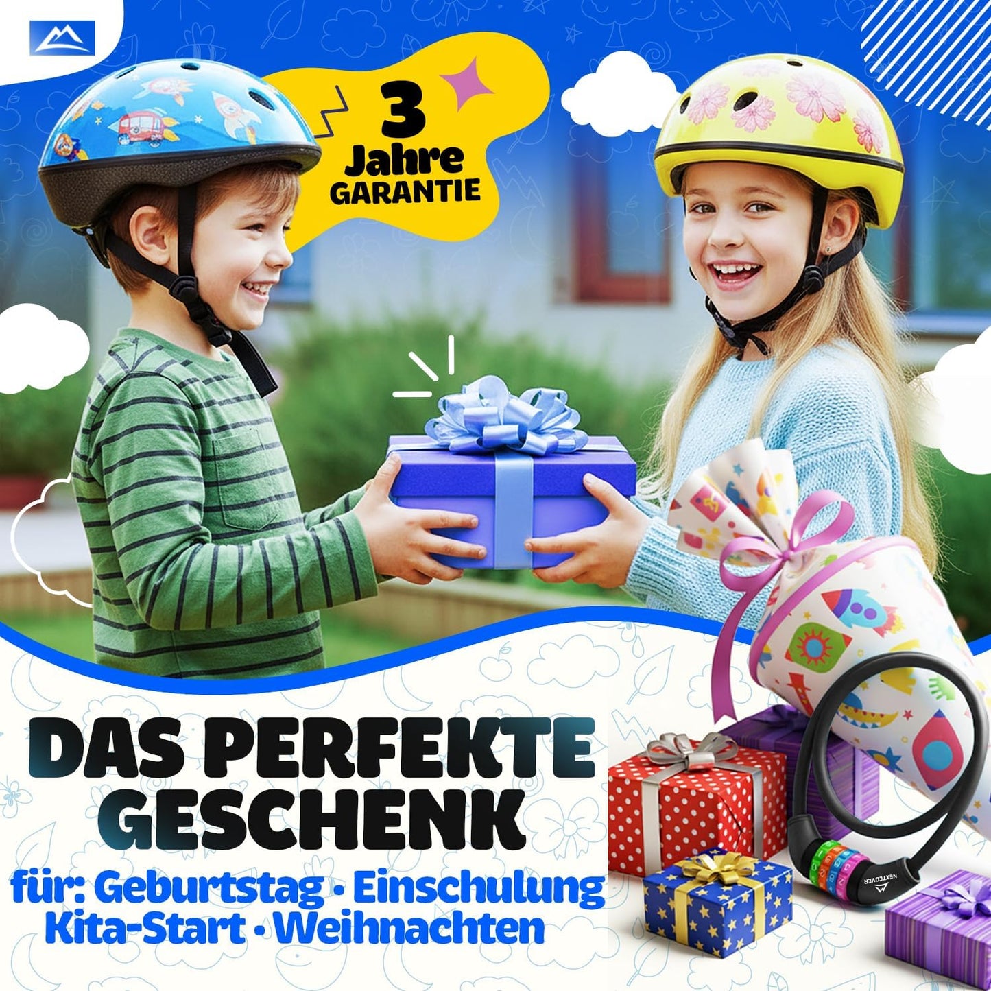 NEXTCOVER® Kinderfietsslot - 4-cijferige cijfercode - Combinatieslot fiets met kleurrijke cijfers - Scooterslot Extra robuust & veilig - Zwart