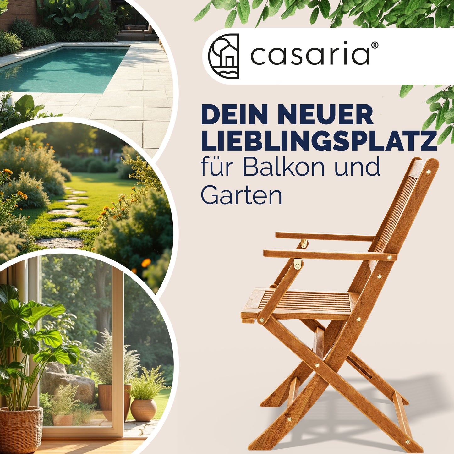 Casaria Tuinstoelen Sydney Set van 2 – Acaciahout – 92 x 54 x 59 cm – Bruin