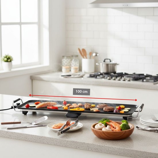 alpina Teppanyaki Grillplaat XXL - 100 x 22 cm - 2000W - Antiaanbaklaag