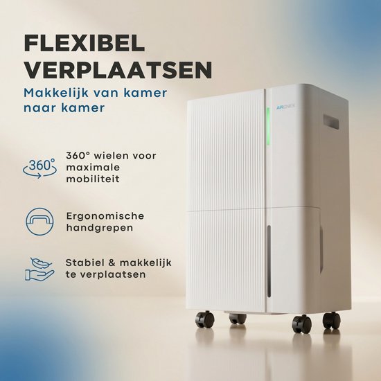 Luchtontvochtiger Aironex 30L - Ontvochtigt 30 liter per dag - Geschikt voor kelder, woonkamer, slaapkamer en badkamer - Vochtvreter - Luchtontvochtiger en Luchtreiniger - Luchtontvochtiger slaapkamer - Wit - Dehumidifier