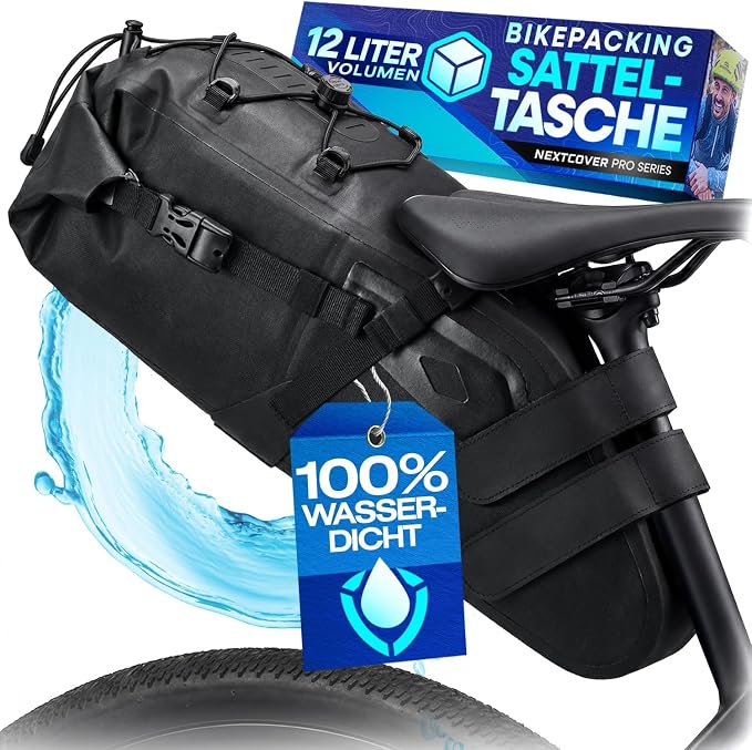 Nextcover Bikepacking Zadeltas 12L - AquaShield TPU - Waterdicht - Zwart