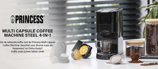 Princess 249450 Multi Capsule Filter-koffiezetapparaat - Staal 4-in-1 - Geschikt voor meerdere koffiesoorten