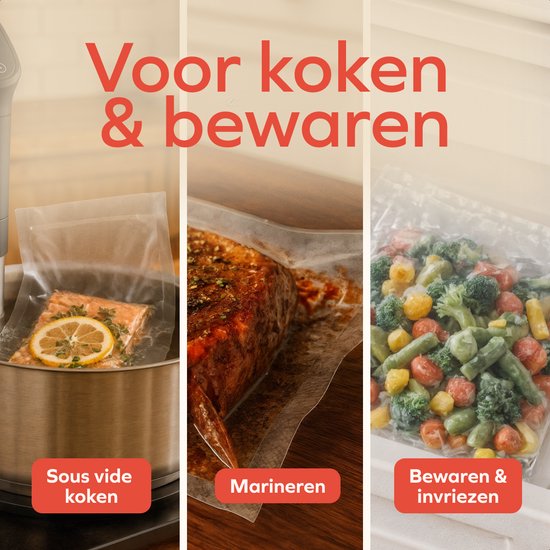 KitchenBrothers Vacumeermachine Essential - 4,5L/min. - Vacuüm Sealer - BPA-vrij - 4 Standen - Incl. 40 Vacumeerzakken en Vacuumslang - Zwart