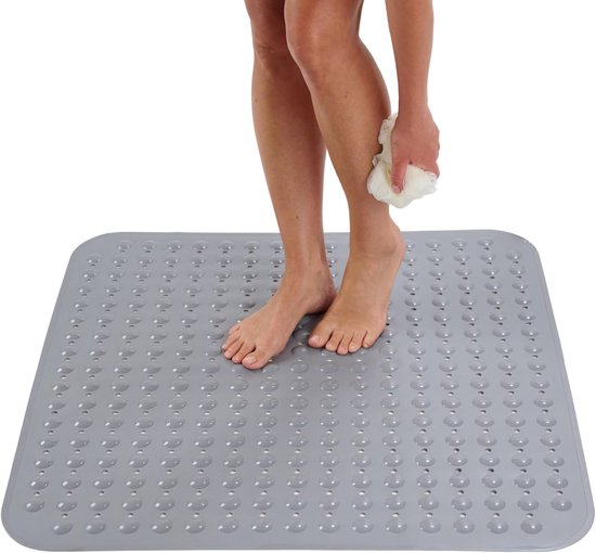 Luft Douche en Bad mat - 48 x 48 cm - Antislip - Grijs - Met zuignappen - Geschikt voor badkamer en douche - Veilig en Stevig
