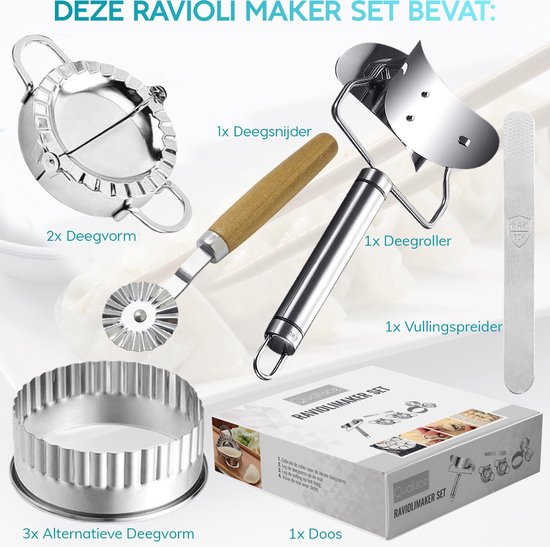 Qualisce Dumpling Maker - Pastamachine - Uitsteekvormpjes - Ravioli Snijder - Deegroller - RVS