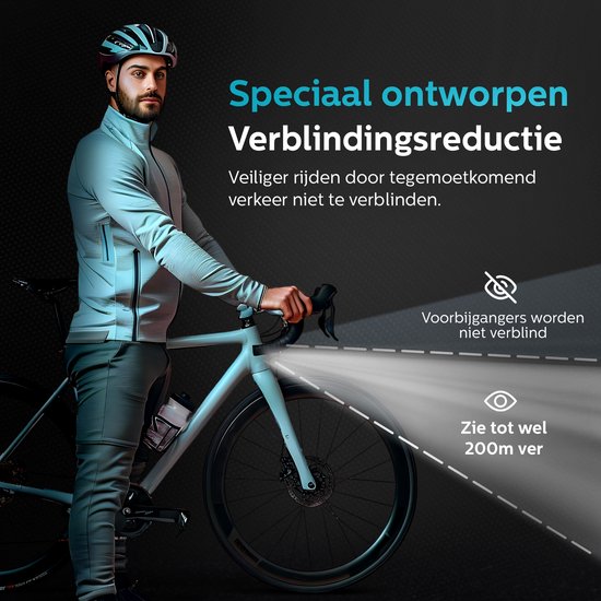 Inlustro Oplaadbaar LED Fietsverlichting Set - Met Verblindingsreductie en Remsensor - Racefiets / Wielrennen / MTB Fietslicht - Fietslamp Rood en Koplamp Wit - Voorlicht Achterlicht Fietslampjes - Waterdicht / USB-C