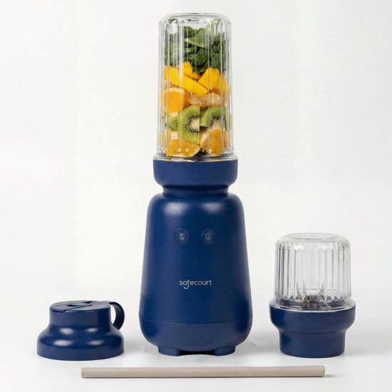 Safecourt Kitchen PureBlend - 1000W Smoothie maker - BPA vrij - inclusief to-go drinkdeksel + rietje- Premium Tritan blendbekers - Blauw