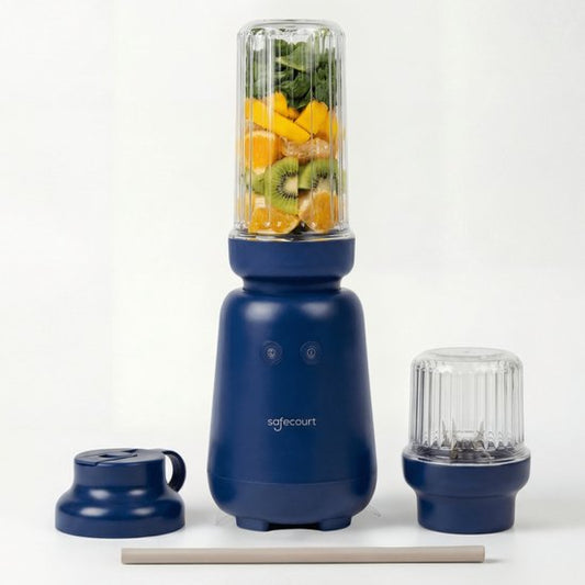 Safecourt Kitchen PureBlend - 1000W Smoothie maker - BPA vrij - inclusief to-go drinkdeksel + rietje- Premium Tritan blendbekers - Blauw