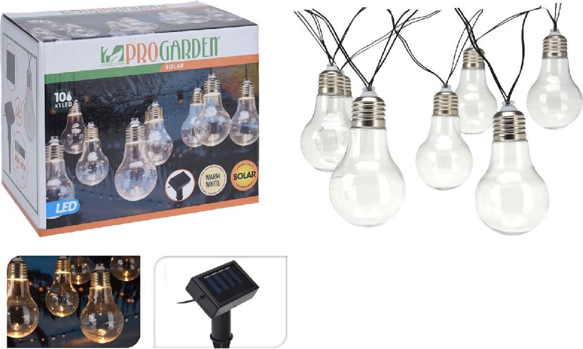 Feestverlichting - Solar - 10 LED Lampen - Transparant - Warm Wit