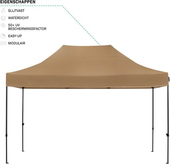 VONROC Partytent - 3x4.5 m – Premium easy-up Partytent – Modulair ontwerp - Opvouwbaar – Waterdicht – Stalen Frame - 50+ UV Bescherming - Incl. Opbergtas - Beige