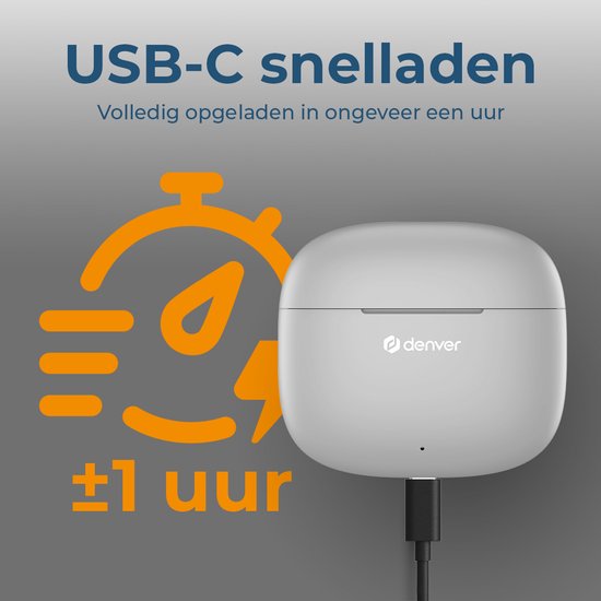 Denver Earbuds - Lichtgewicht Oordopjes - 6 uur luisteren - Bluetooth 5.3 - TWE48 - Grijs