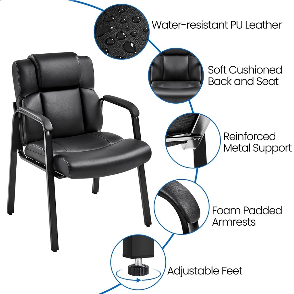 Yaheetech Bureaustoel Set van 2 - Eetkamerstoelen met Armleuning en Rugleuning - Kunstleer - 64x68,5x91,5 cm - Zwart