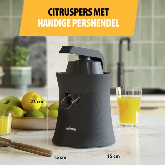 Tristar Citruspers Elektrisch - CP-3015 - 120W - Incl. 2 perskegels, pulpfilter, druppelstop, pershendel - Zwart