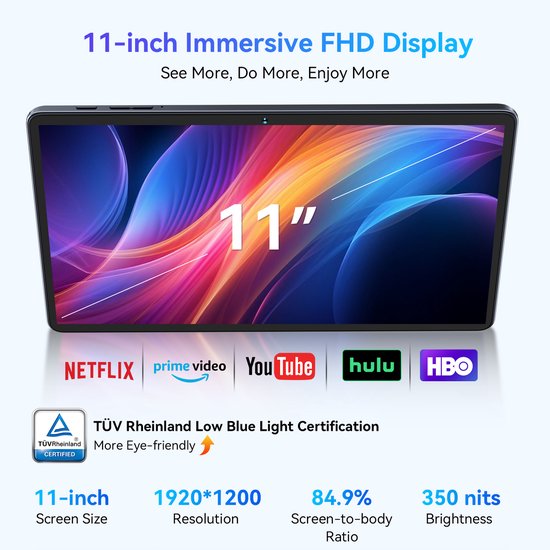 BESTTAB W90 Tablet - 11 Inch Tablet - 24GB RAM - 256GB ROM - 8000 mAh - Android 15 - WIFI 6 - Touchscreen Tablet - Dubbele Simkaart - Grijs