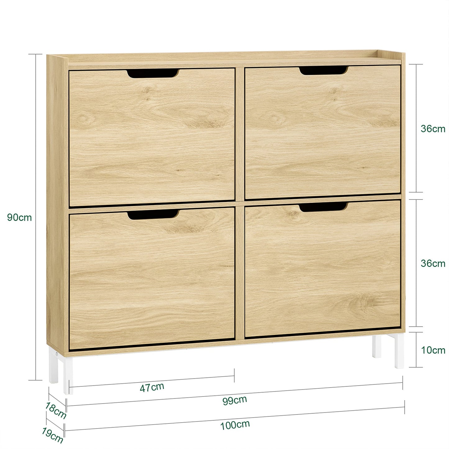 SoBuy Schoenenkast FSR100-N - 4 Klaplades - 19 x 100 x 90 cm - MDF - Lichtbruin